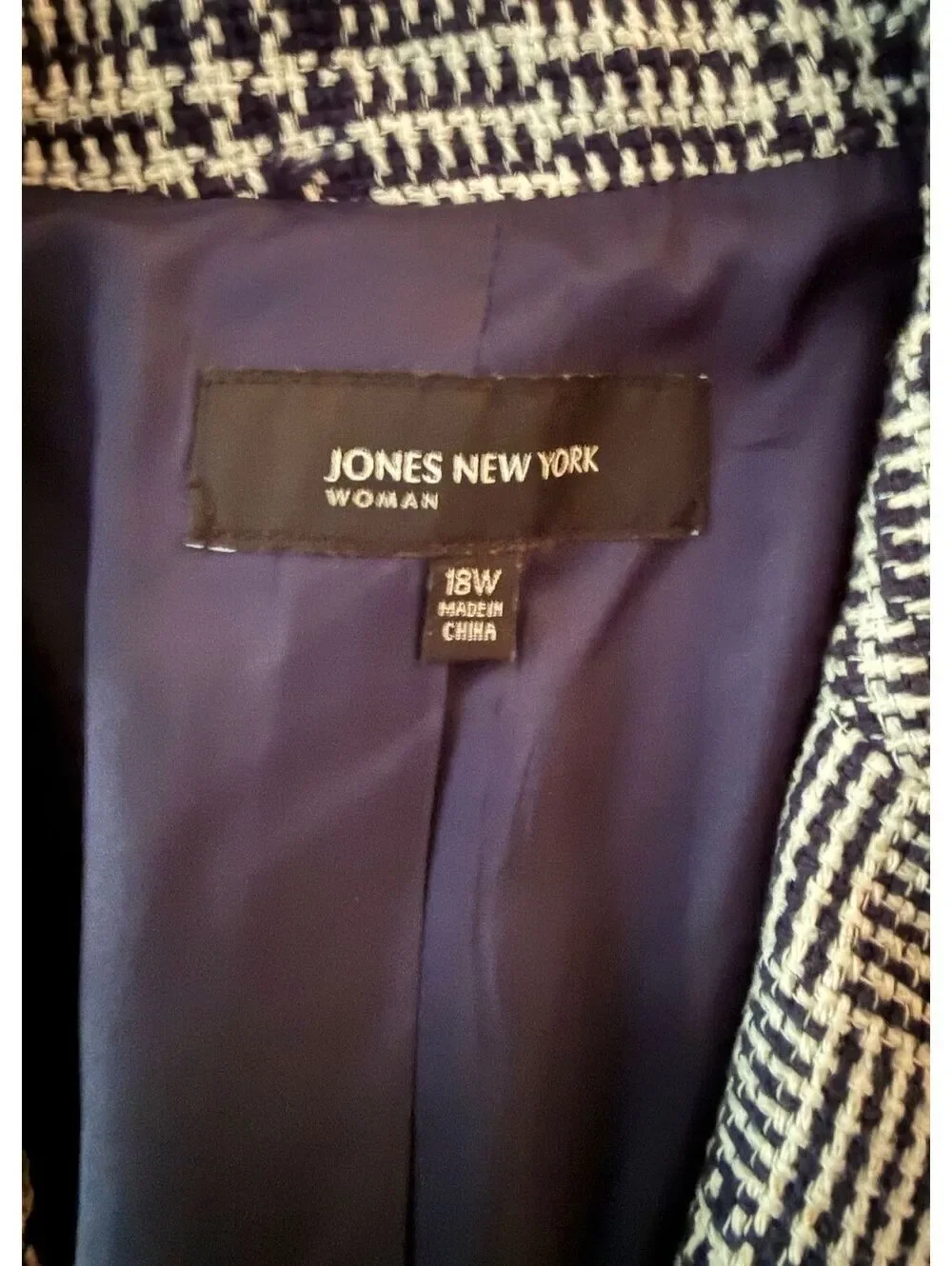 Jones New York Blazer Jacket Size 18W Black White Preppy City Chic Classic Work
